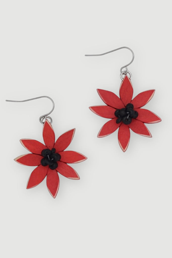 Amaya Flower Earrings - Red - Sylca - The Wardrobe