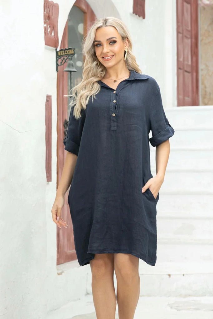 Bella Linen Dress - Orange Fashion - The Wardrobe