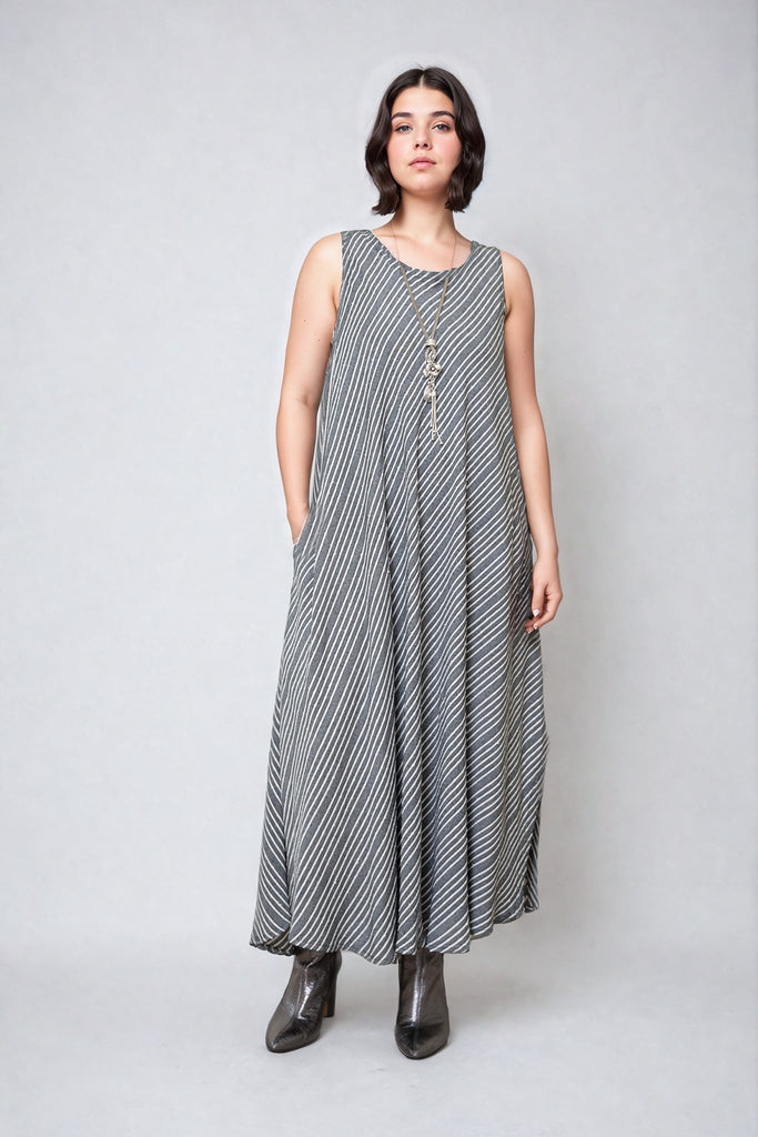 Bias Cut Dress - Shadow Stripe - Dairi - The Wardrobe