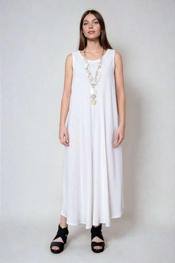Bias Cut Dress - White Shadow Stripe - Dairi - The Wardrobe