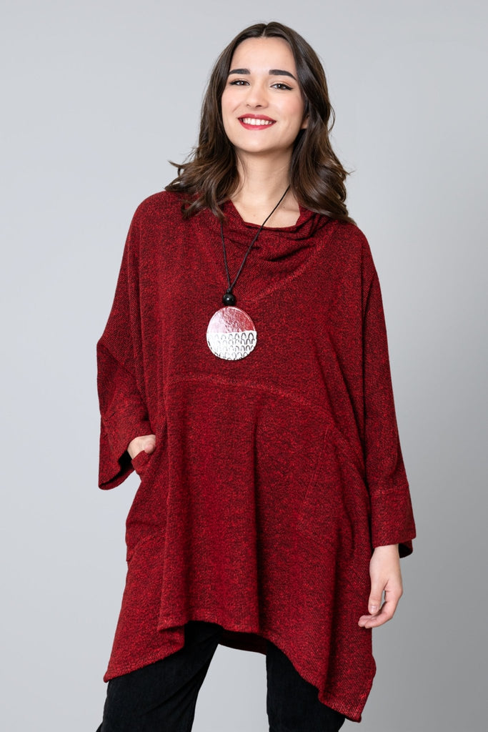 Bouclé Cowl Tunic - Red - Dairi - The Wardrobe