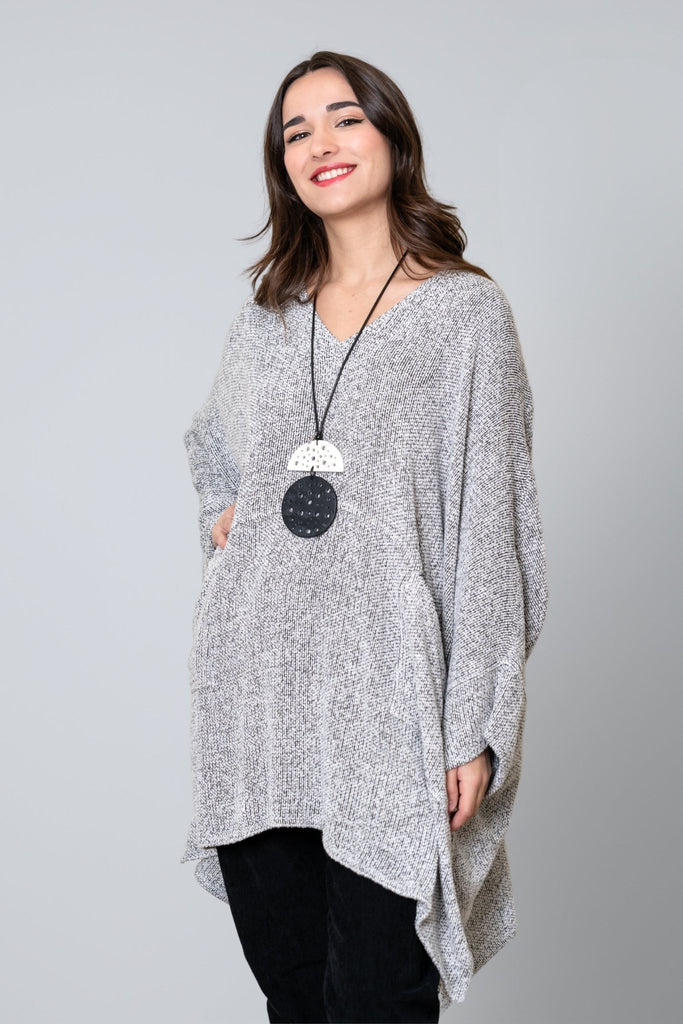 Bouclé V - Neck Tunic - Grey - Dairi - The Wardrobe