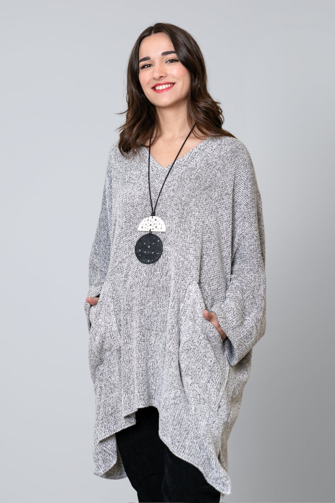 Bouclé V - Neck Tunic - Grey - Dairi - The Wardrobe