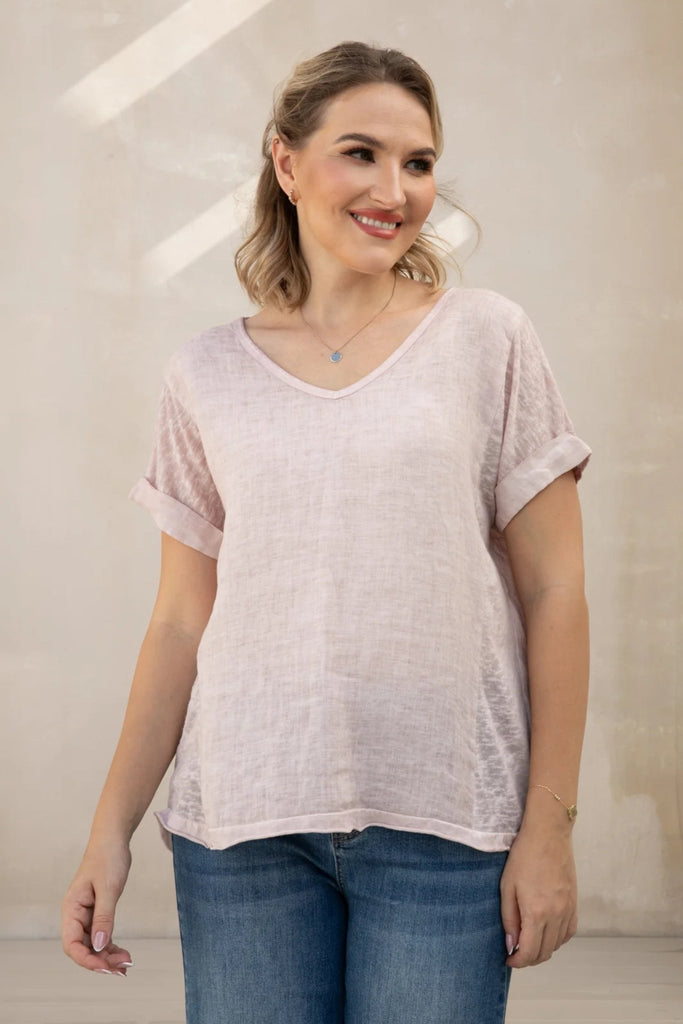 Breezy V - Neck Linen Tee - Orange Fashion - The Wardrobe