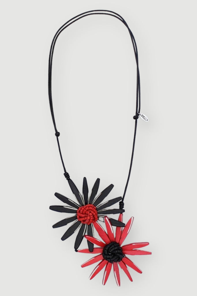 Double Flower Necklace - Red - Sylca - The Wardrobe