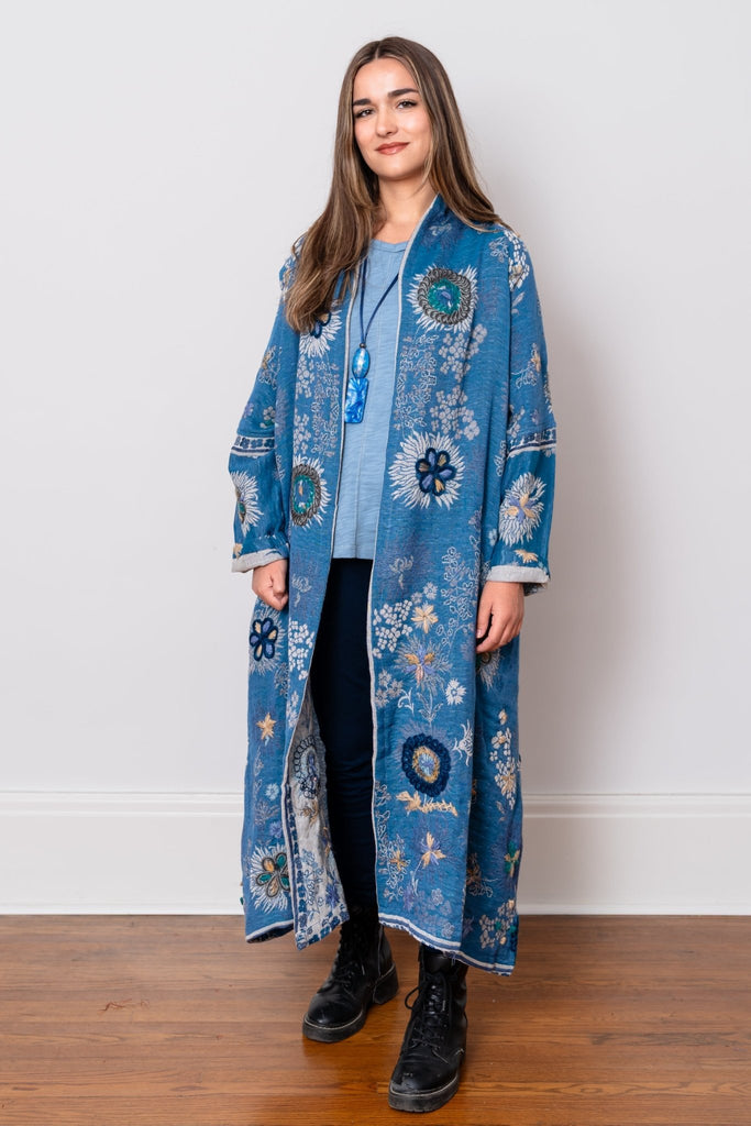 Embroidered Wool Duster - Mila - BaBa Imports - The Wardrobe