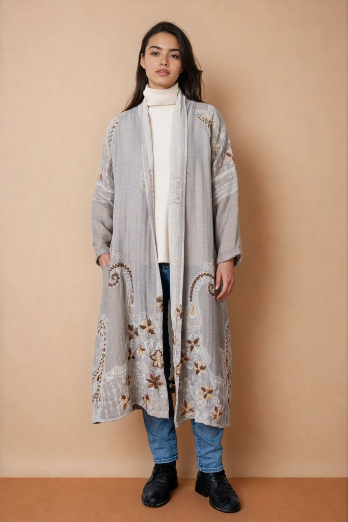 Embroidered Wool Duster - Mira - BaBa Imports - The Wardrobe