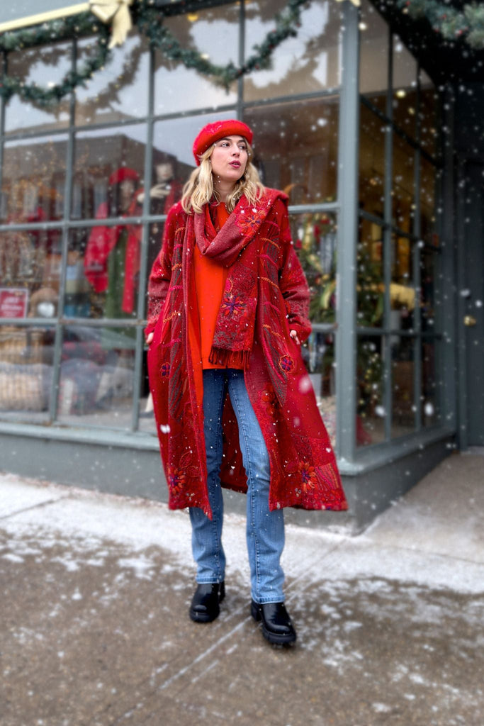 Embroidered Wool Duster - Rosa - BaBa Imports - The Wardrobe