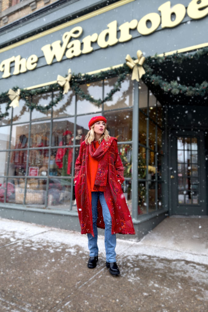 Embroidered Wool Duster - Rosa - BaBa Imports - The Wardrobe