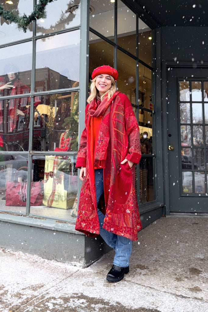 Embroidered Wool Duster - Rosa - BaBa Imports - The Wardrobe