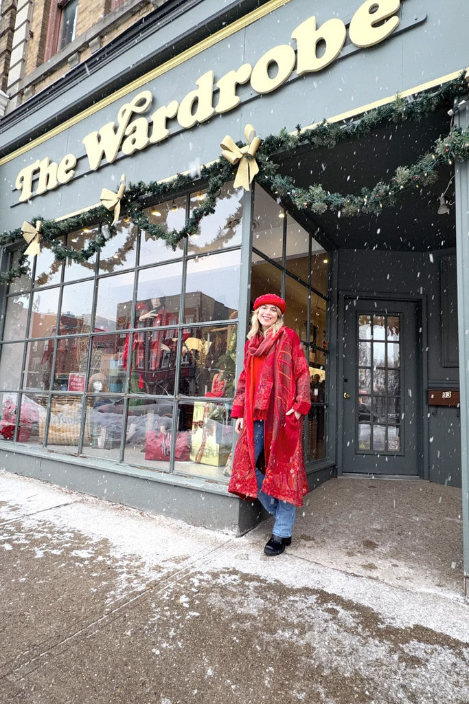 Embroidered Wool Duster - Rosa - BaBa Imports - The Wardrobe