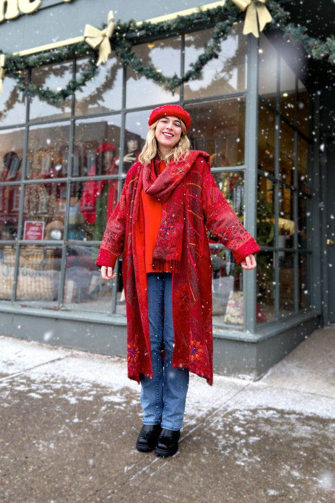 Embroidered Wool Duster - Rosa - BaBa Imports - The Wardrobe