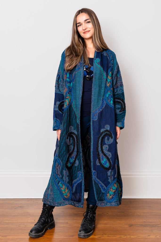 Embroidered Wool Duster - Suri - BaBa Imports - The Wardrobe