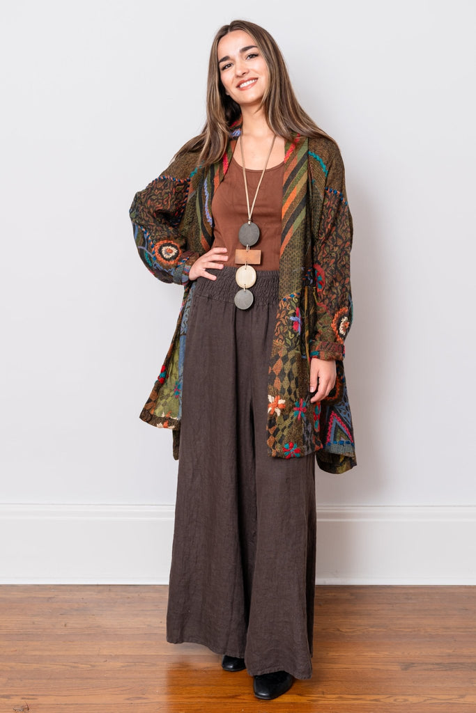 Embroidered Wool Duster - Wren - BaBa Imports - The Wardrobe