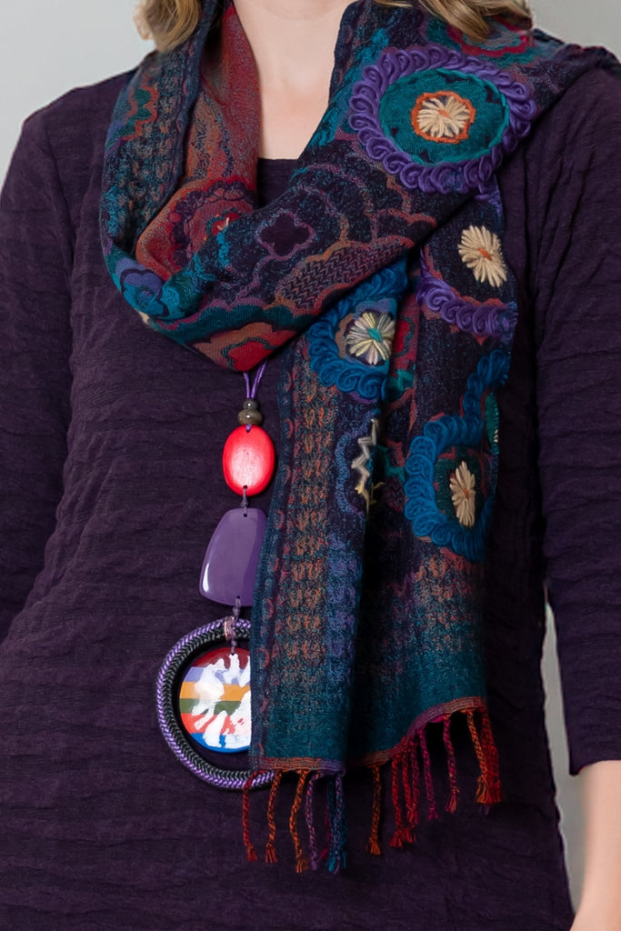 Embroidered Wool Scarf - Gemma - BaBa Imports - The Wardrobe