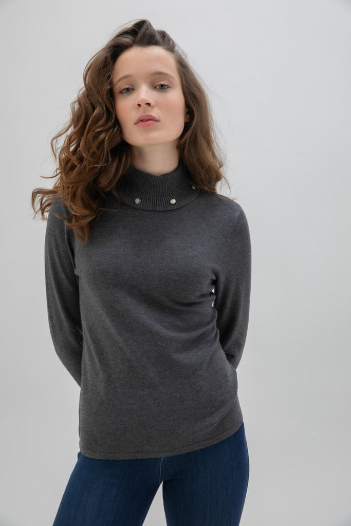 Hamish Stud Turtleneck Sweater - Marble - The Wardrobe