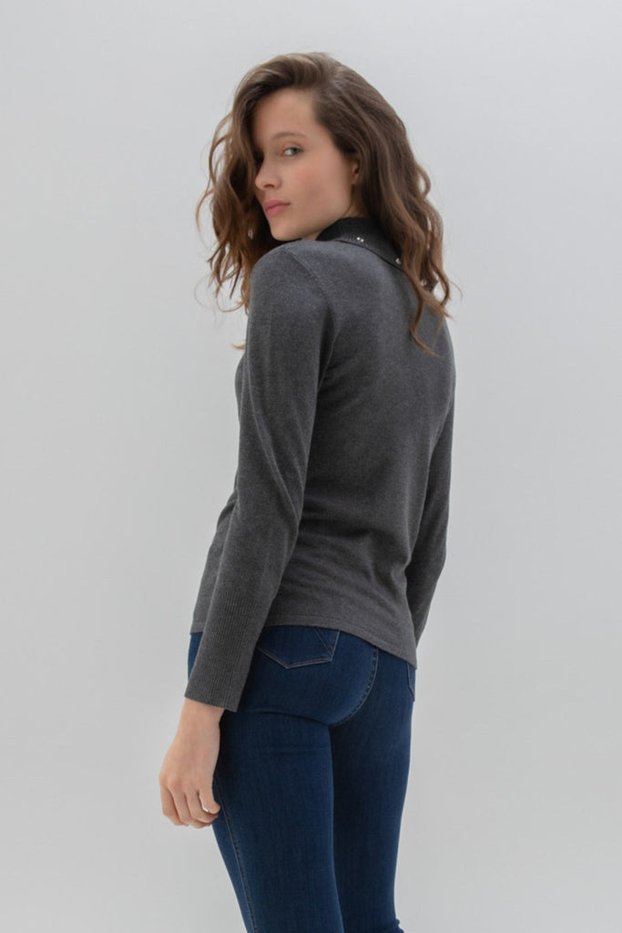 Hamish Stud Turtleneck Sweater - Marble - The Wardrobe