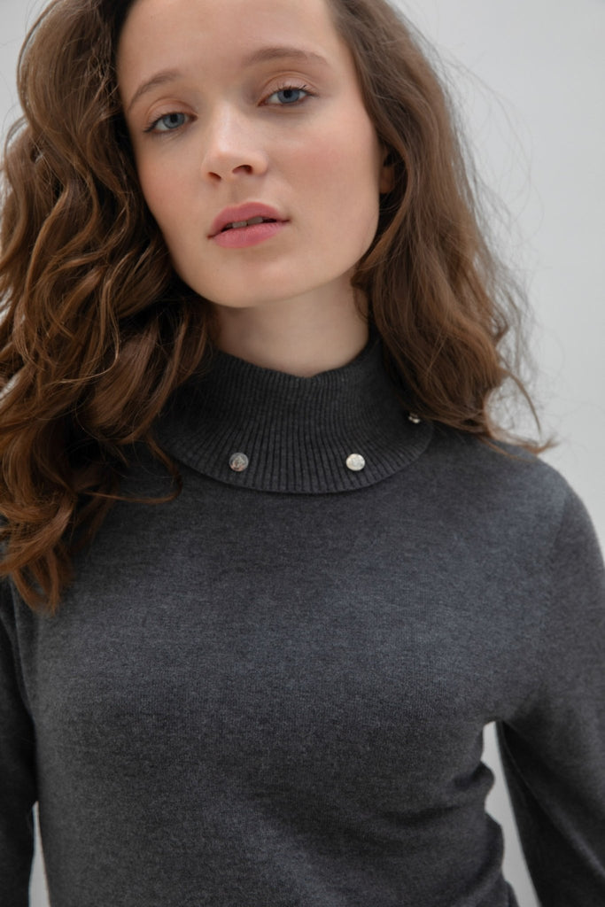 Hamish Stud Turtleneck Sweater - Marble - The Wardrobe