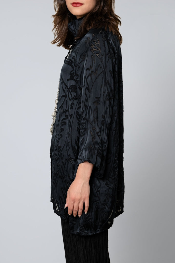 Leaf Print Silk Shirt - Black - Grizas - The Wardrobe