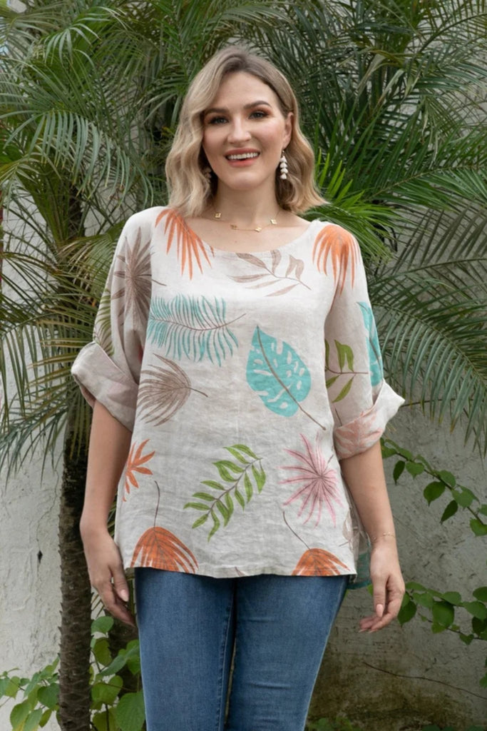 Leafy Linen Tee - Orange Fashion - The Wardrobe