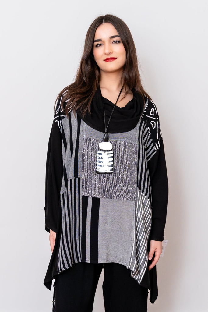 Mixed Print Cowl Top - Black - Dairi - The Wardrobe