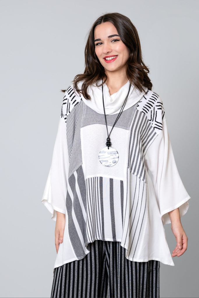 Mixed Print Cowl Top - White - Dairi - The Wardrobe