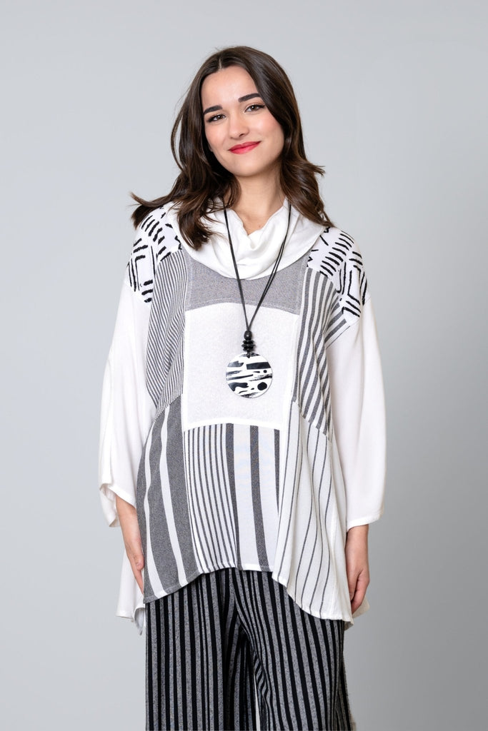 Mixed Print Cowl Top - White - Dairi - The Wardrobe