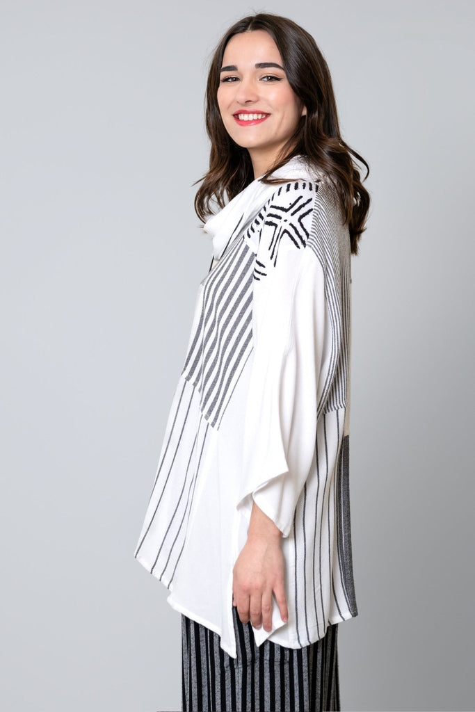 Mixed Print Cowl Top - White - Dairi - The Wardrobe