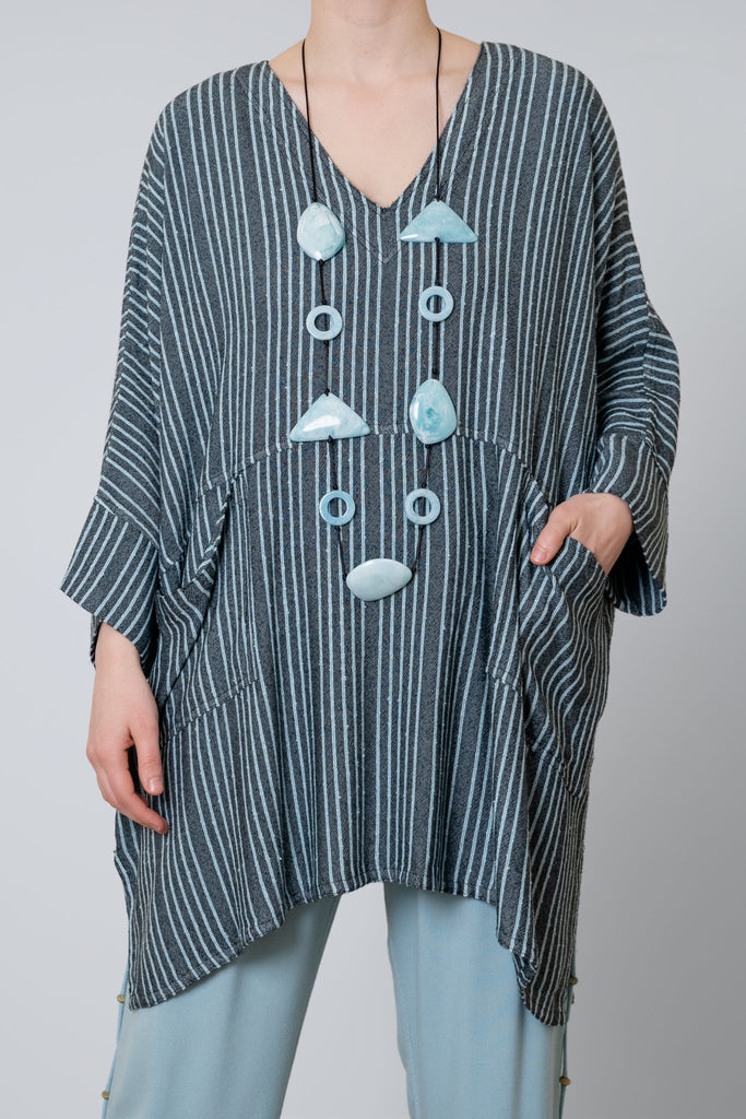 Oversize Top - Aqua Shadow Stripe - Dairi - The Wardrobe