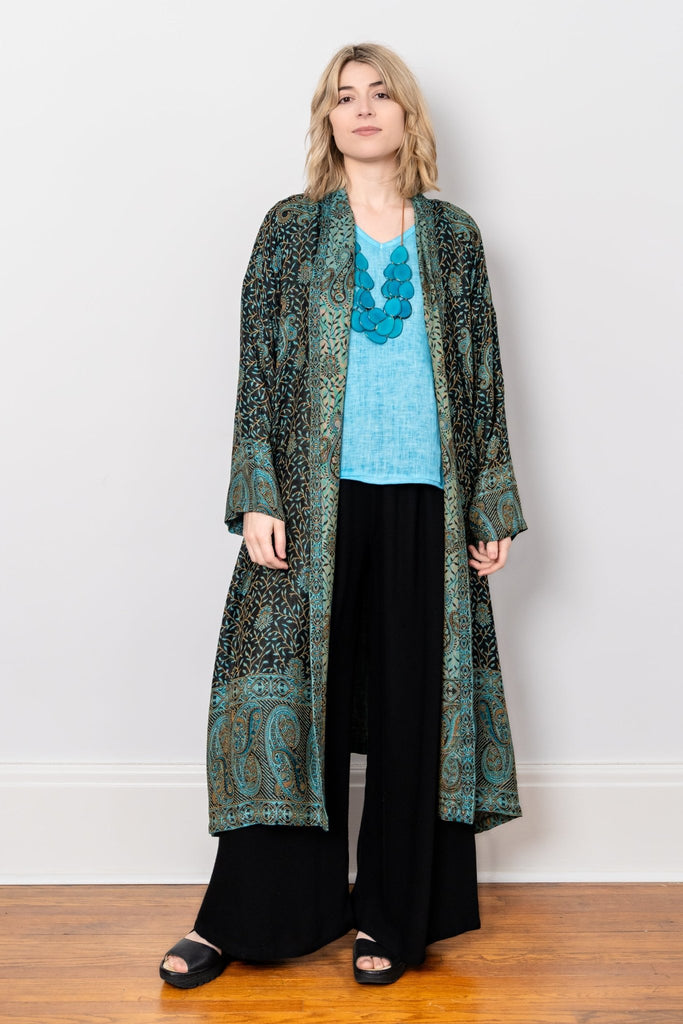 Printed Duster - Turquoise Paisley - BaBa Imports - The Wardrobe