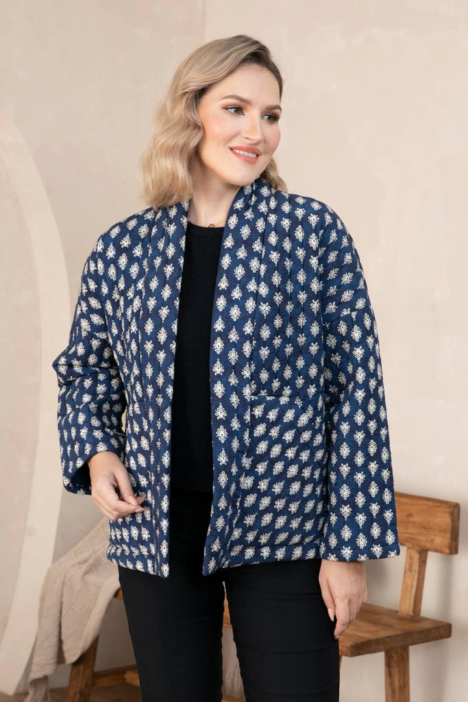 Quilted Jacket - Navy Print - Orange Fashion - The Wardrobe