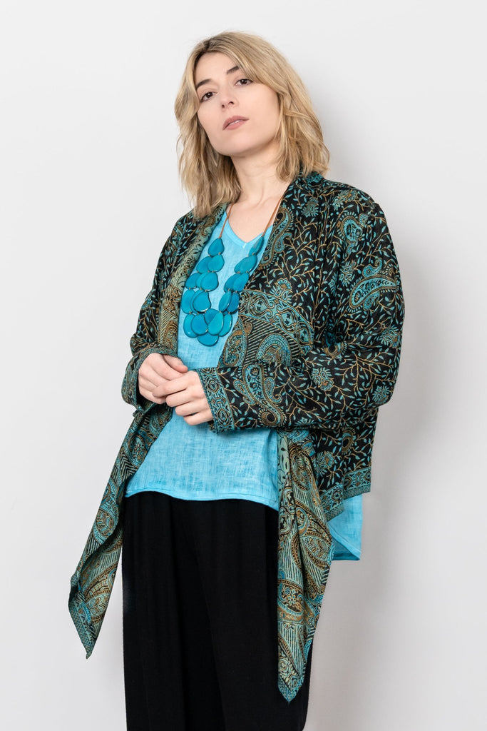 Short Printed Jacket - Turquoise Paisley - BaBa Imports - The Wardrobe