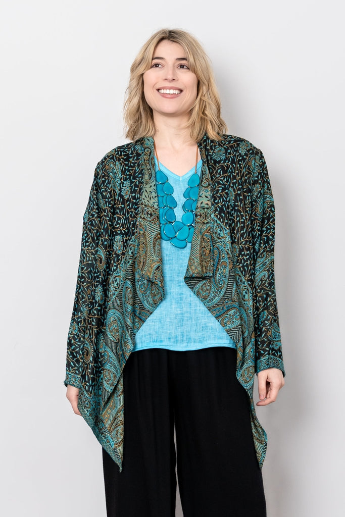 Short Printed Jacket - Turquoise Paisley - BaBa Imports - The Wardrobe