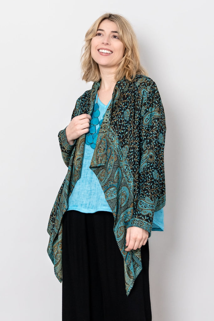 Short Printed Jacket - Turquoise Paisley - BaBa Imports - The Wardrobe