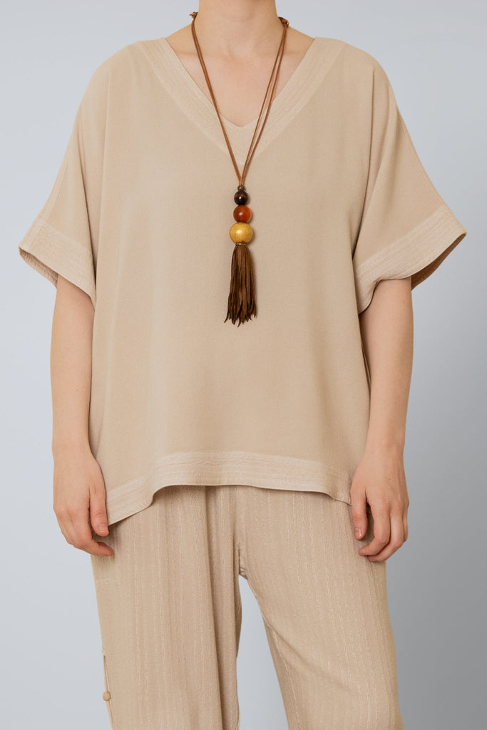 V-Neck Top - Sand - Dairi - The Wardrobe