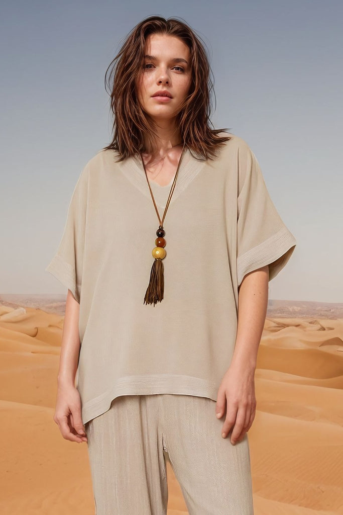 V-Neck Top - Sand - Dairi - The Wardrobe