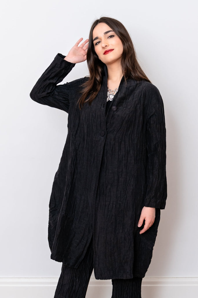 Zoe Silk/Linen Jacket - Black - Grizas - The Wardrobe
