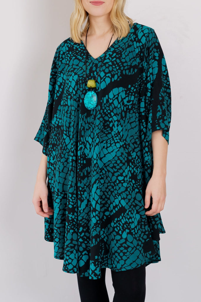 Bias Cut Tunic - Teal Print - Dairi - The Wardrobe