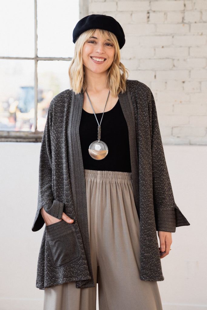 Bouclé Cardigan - British Taupe w/ Black - Dairi - The Wardrobe