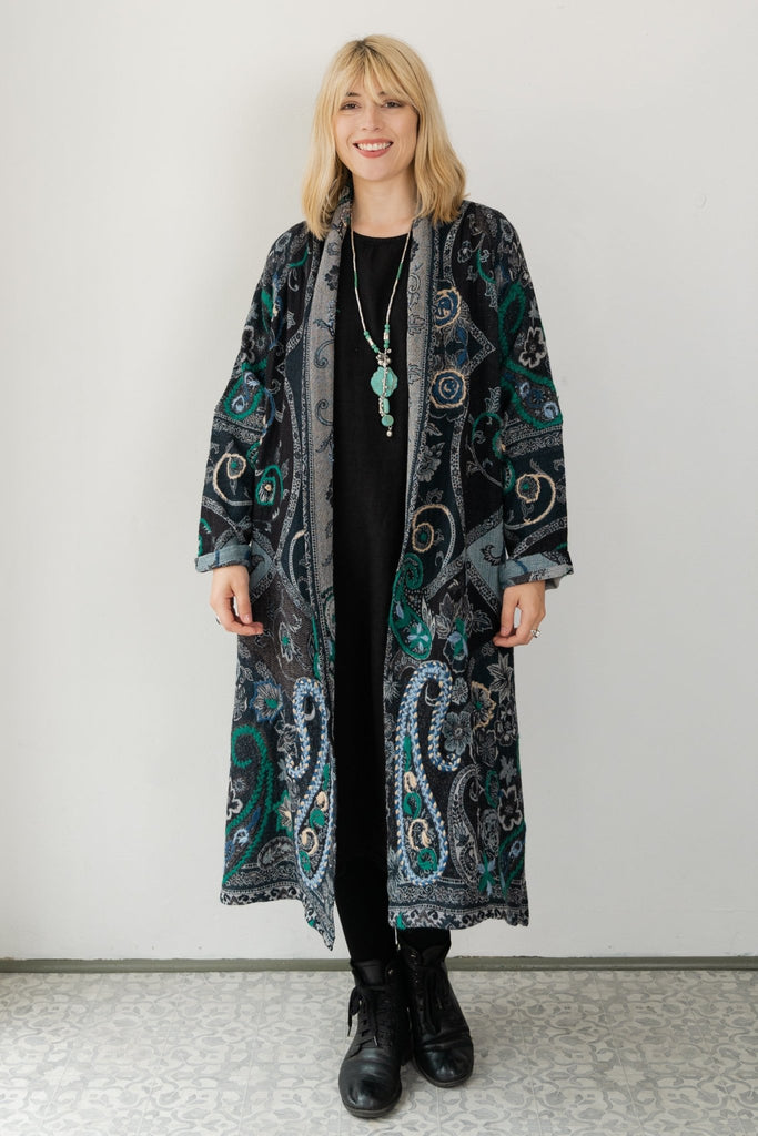 Embroidered Wool Duster - Celeste - BaBa Imports - The Wardrobe