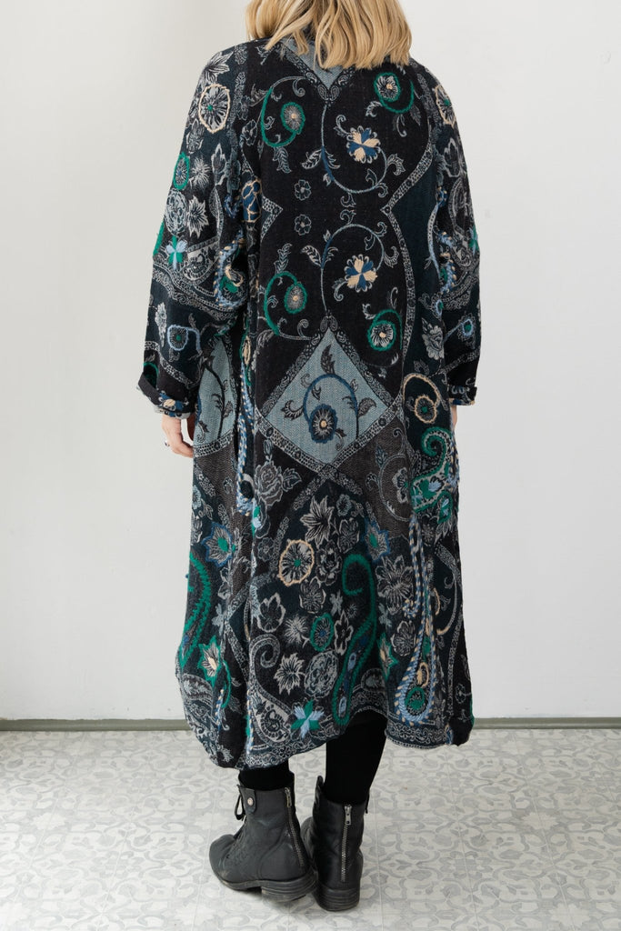 Embroidered Wool Duster - Celeste - BaBa Imports - The Wardrobe