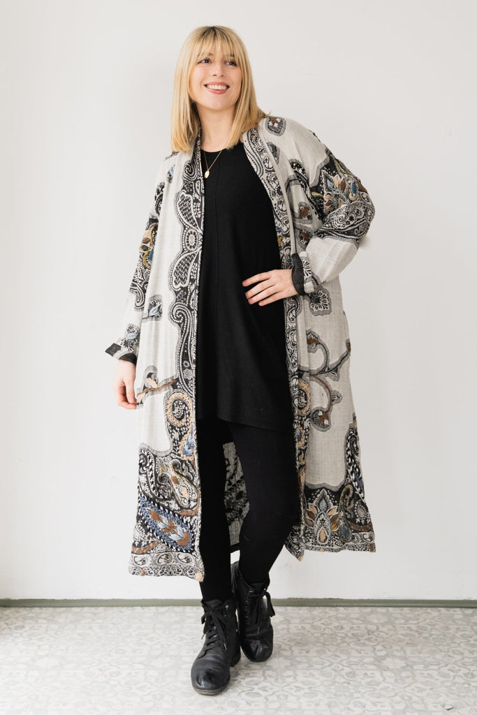 Embroidered Wool Duster - Kari - BaBa Imports - The Wardrobe