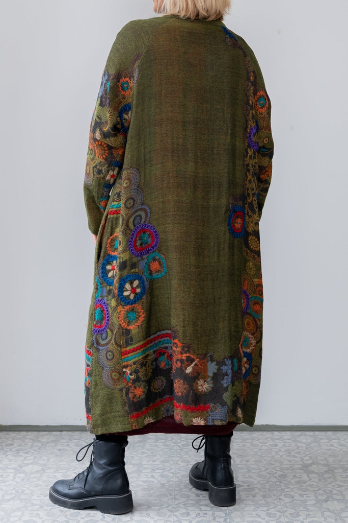Embroidered Wool Duster - Olivea - BaBa Imports - The Wardrobe