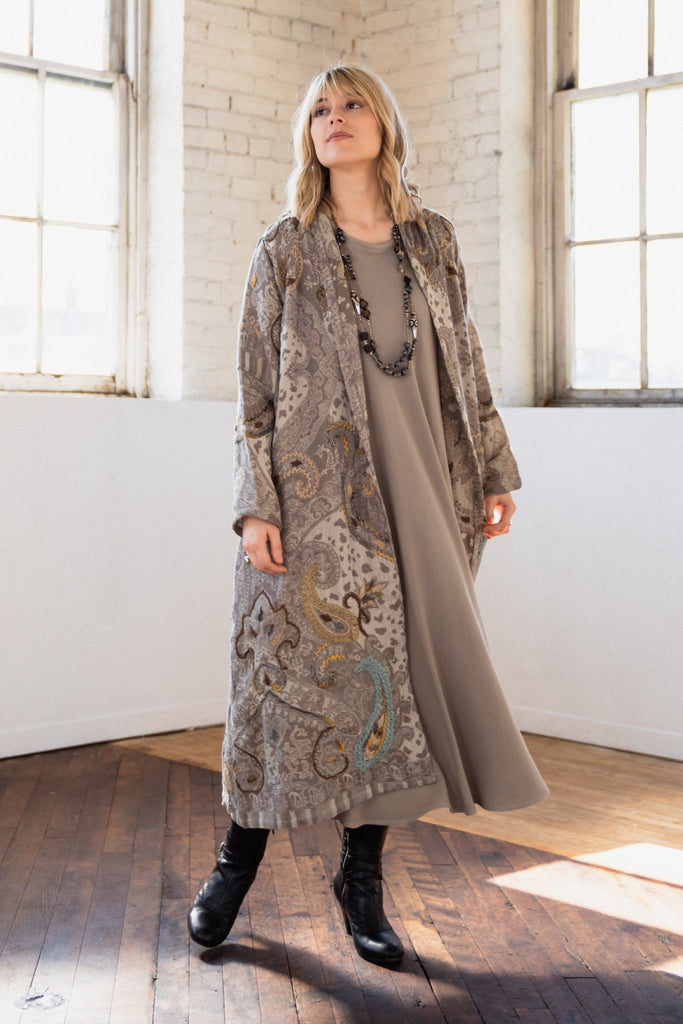 Embroidered Wool Duster - Shay - BaBa Imports - The Wardrobe
