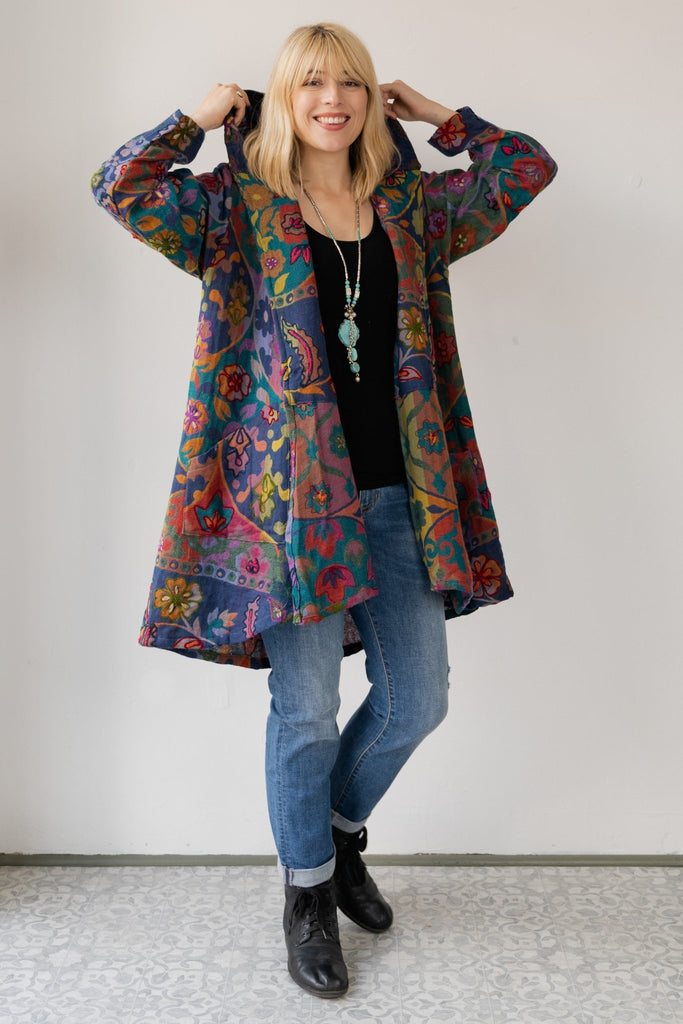 Embroidered Wool Hoodie Jacket - Flora - BaBa Imports - The Wardrobe