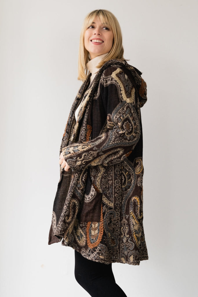 Embroidered Wool Hoodie Jacket - Nicola - BaBa Imports - The Wardrobe