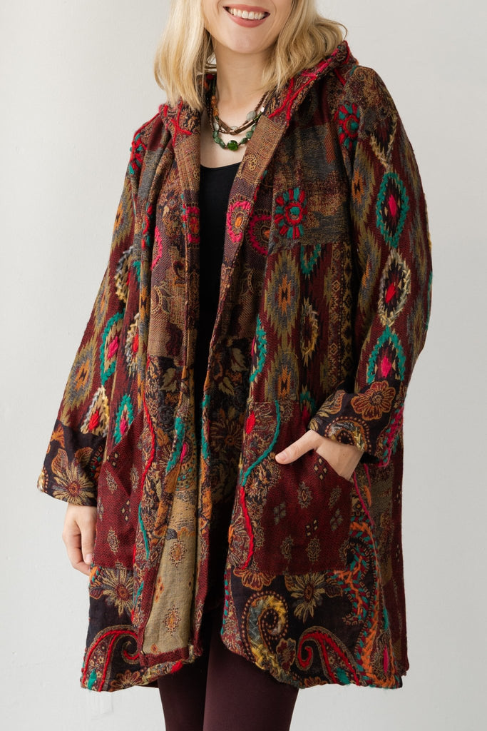 Embroidered Wool Hoodie Jacket - Quinn - BaBa Imports - The Wardrobe
