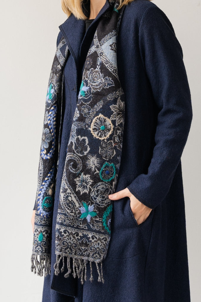 Embroidered Wool Scarf - Celeste - BaBa Imports - The Wardrobe