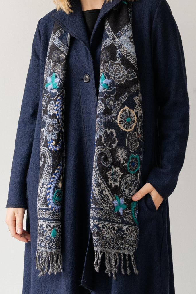 Embroidered Wool Scarf - Celeste - BaBa Imports - The Wardrobe