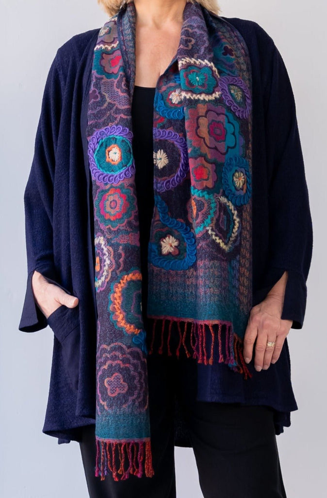 Embroidered Wool Scarf - Gemma - BaBa Imports - The Wardrobe